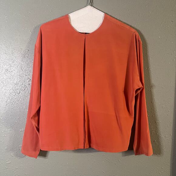 Peach Silk Blouse Linda Allard Ellen Tracy VTG Silk Blouse sz 12 Faux split fron - Picture 1 of 10